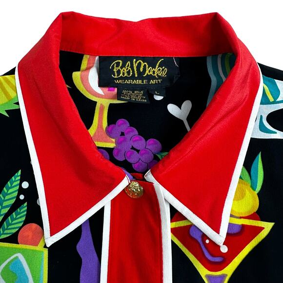 Bob Mackie Wearable Art Silk Cocktail Blouse Sz Large Short Sleeve Atomic Bright - Picture 12 of 16